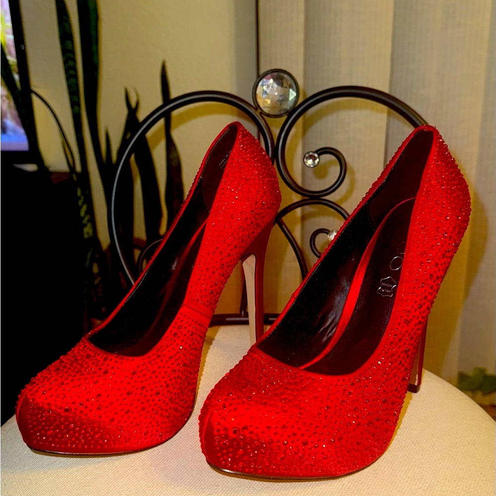 Red Rhinestone Pumps